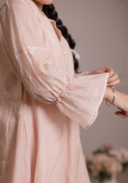 Blush Pink Coord Set with Ruffled Bell Sleeves