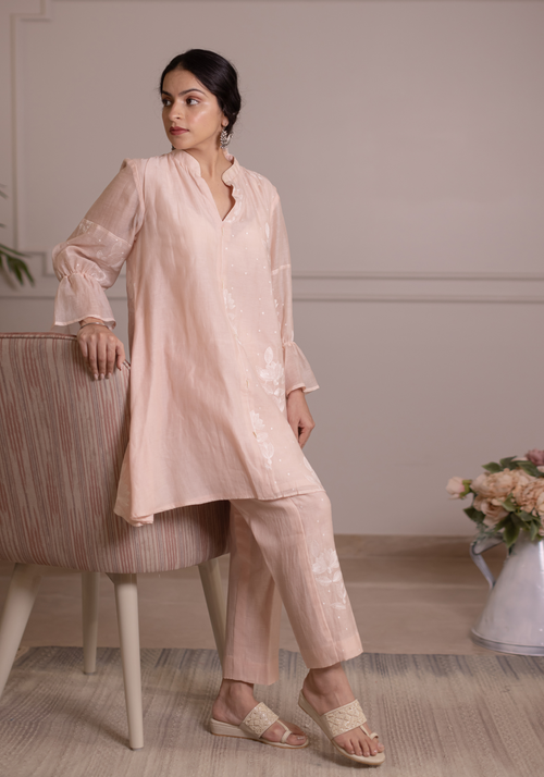 Blush Pink Coord Set with Ruffled Bell Sleeves